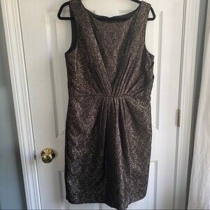 Max & Cleo Jacquard Cocktail Dress - gold and black, size 14